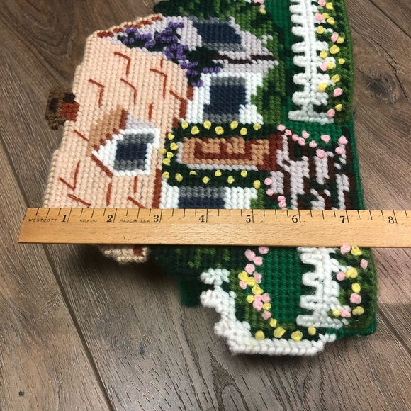 Handcrafted Needlepoint Doorstop - Vintage Cottage Floral Picket Fence Design - Picture 8 of 9